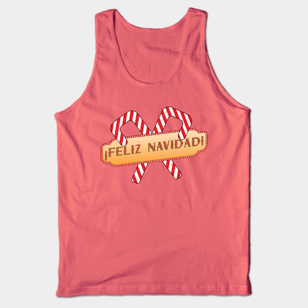 Feliz Navidad Candy Cane Spanish Christmas 2017 Distressed Tank Top by lucidghost